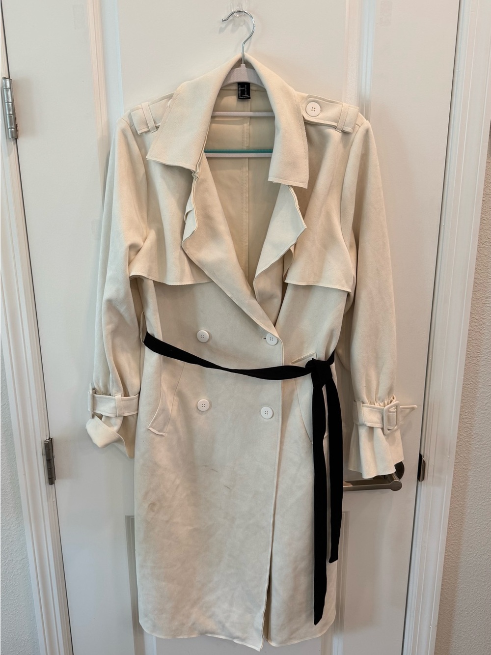 Forever 21 Cream Faux Suede Belted Longline Trench Coat , Women’s Size Small